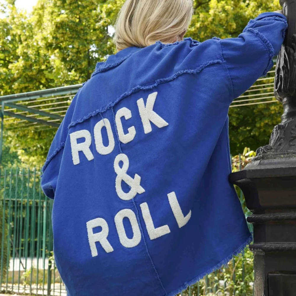Elan Frayed Rock & Roll Navy Shacket